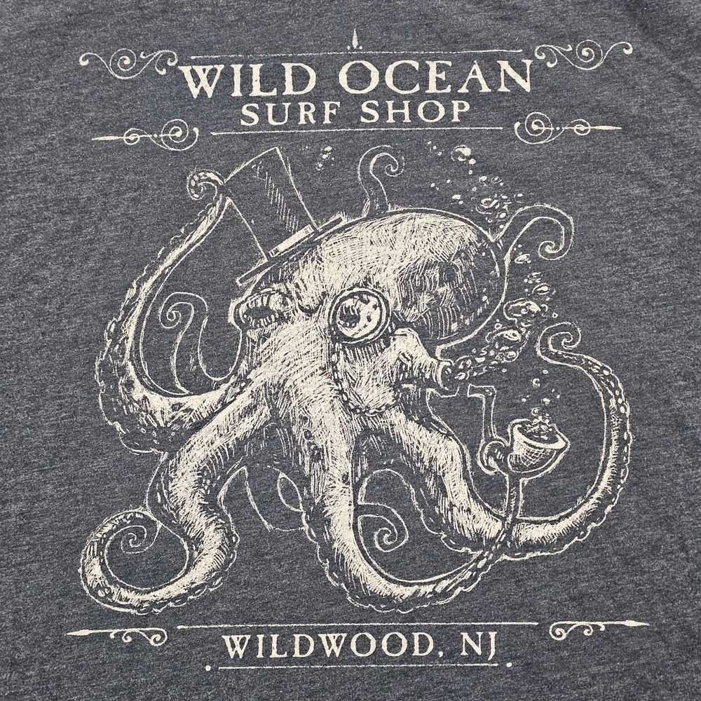 Wild Ocean Surf Shop Wildwood NJ Blue Short Sleeve Cotton Blend T-Shirt Men's L